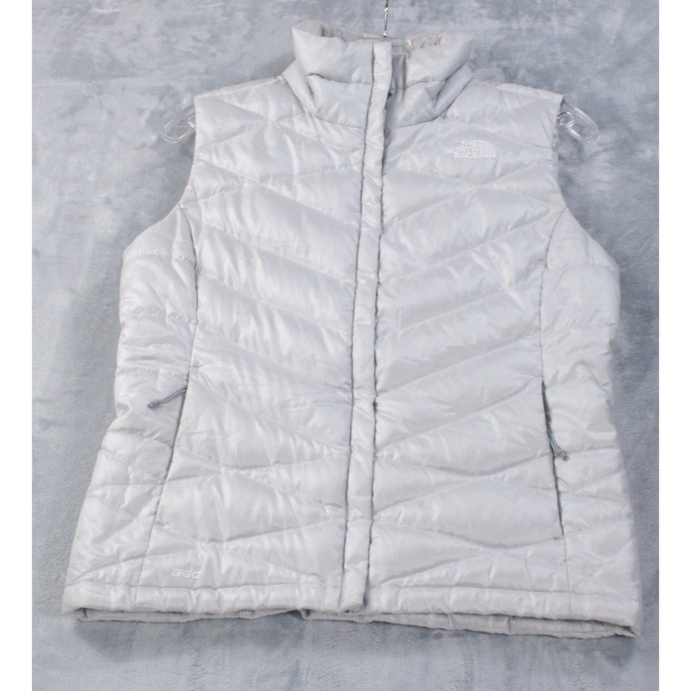 The North Face 550 Down Puffer Vest Womens Small Light Gray Silver Quilted Zip